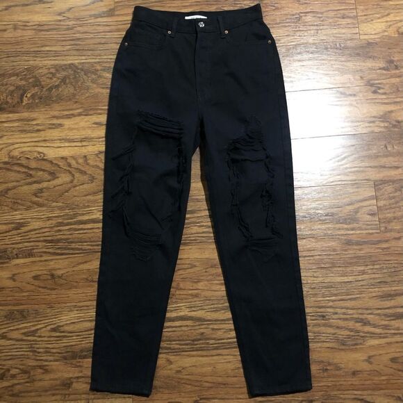 Pacsun Deep Black Distressed Ultra High Rise Slim Denim Jeans Size 26 - Picture 2 of 15